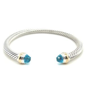 DY 5mm cable classic bracelet cuff sterling silver blue topaz 14k yellow gold